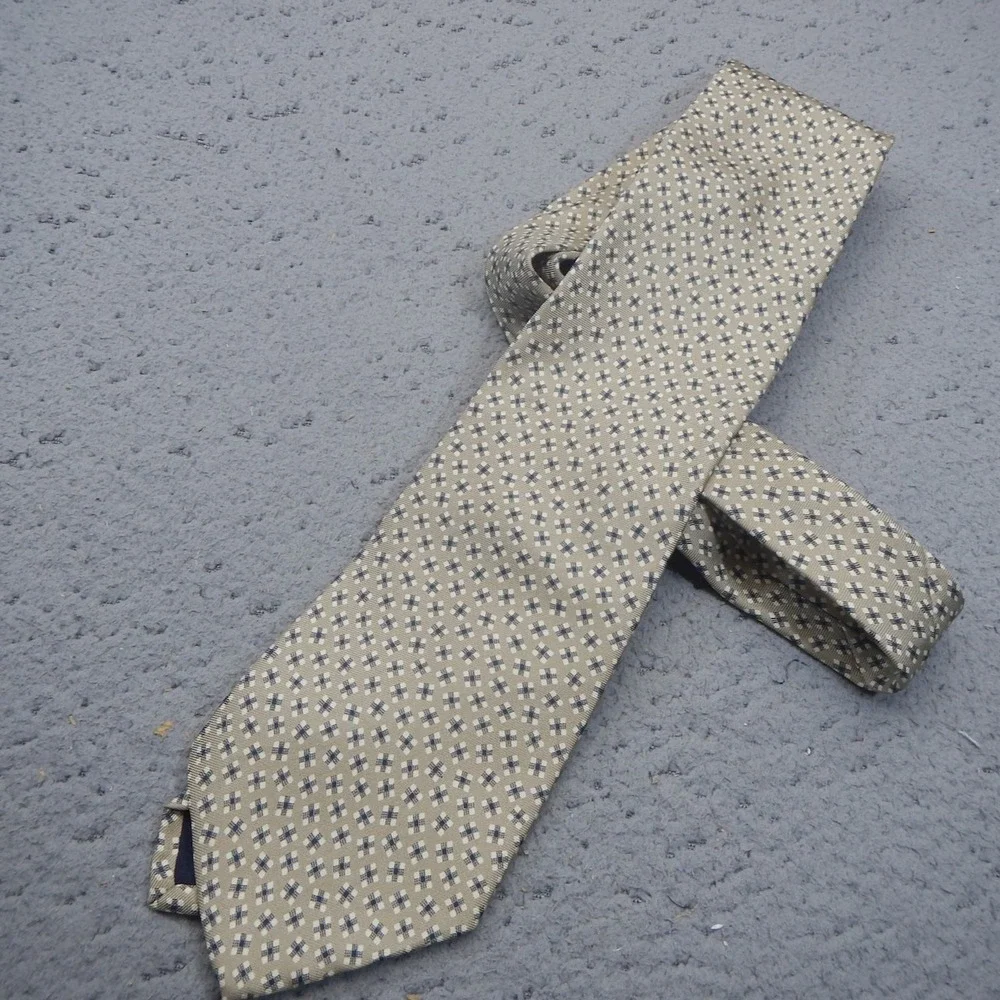 Polo Ralph Lauren Tie Beige Geometric Foulard Silk Necktie Classic Hand Finished